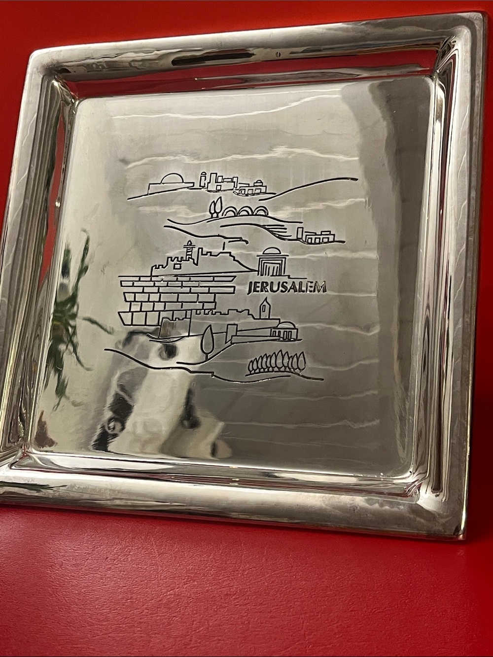 Jerusalem Decorative Metal Tray - Silver 9”x9”